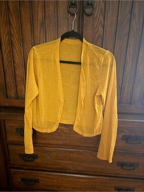 Women's Mustard Yellow Open-Front Shrug with Subtle Sparkle